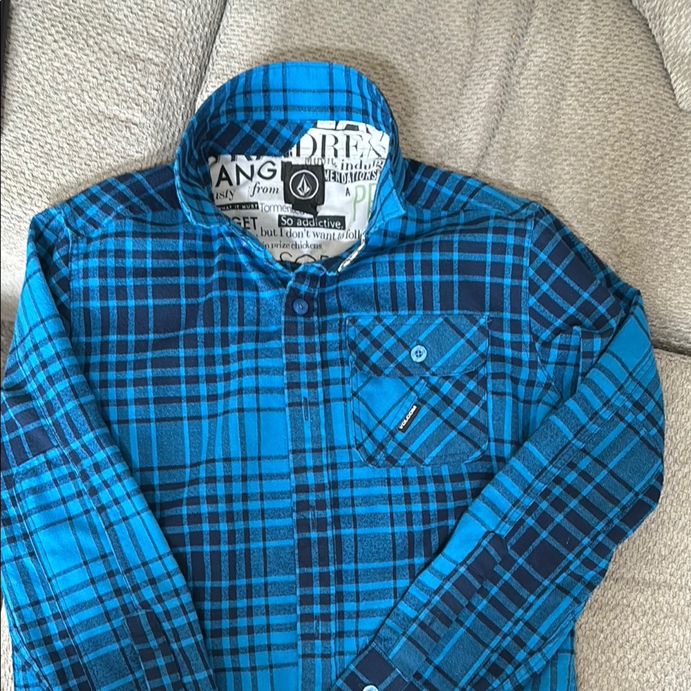 Volcom Blue Plaid Kids Button Down Shirt